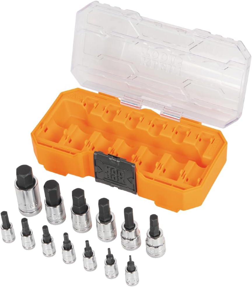Klein Tools 65213HEX Knurled Hex Bit SAE Socket Set, 1/4, 3/8 and 1/2-Inch Drives, Premium Cr-V Steel, SAE Sizes 5/64 to 9/16-Inch, MODbox Case, 13-Piece - Image 3