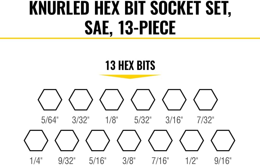 Klein Tools 65213HEX Knurled Hex Bit SAE Socket Set, 1/4, 3/8 and 1/2-Inch Drives, Premium Cr-V Steel, SAE Sizes 5/64 to 9/16-Inch, MODbox Case, 13-Piece - Image 5