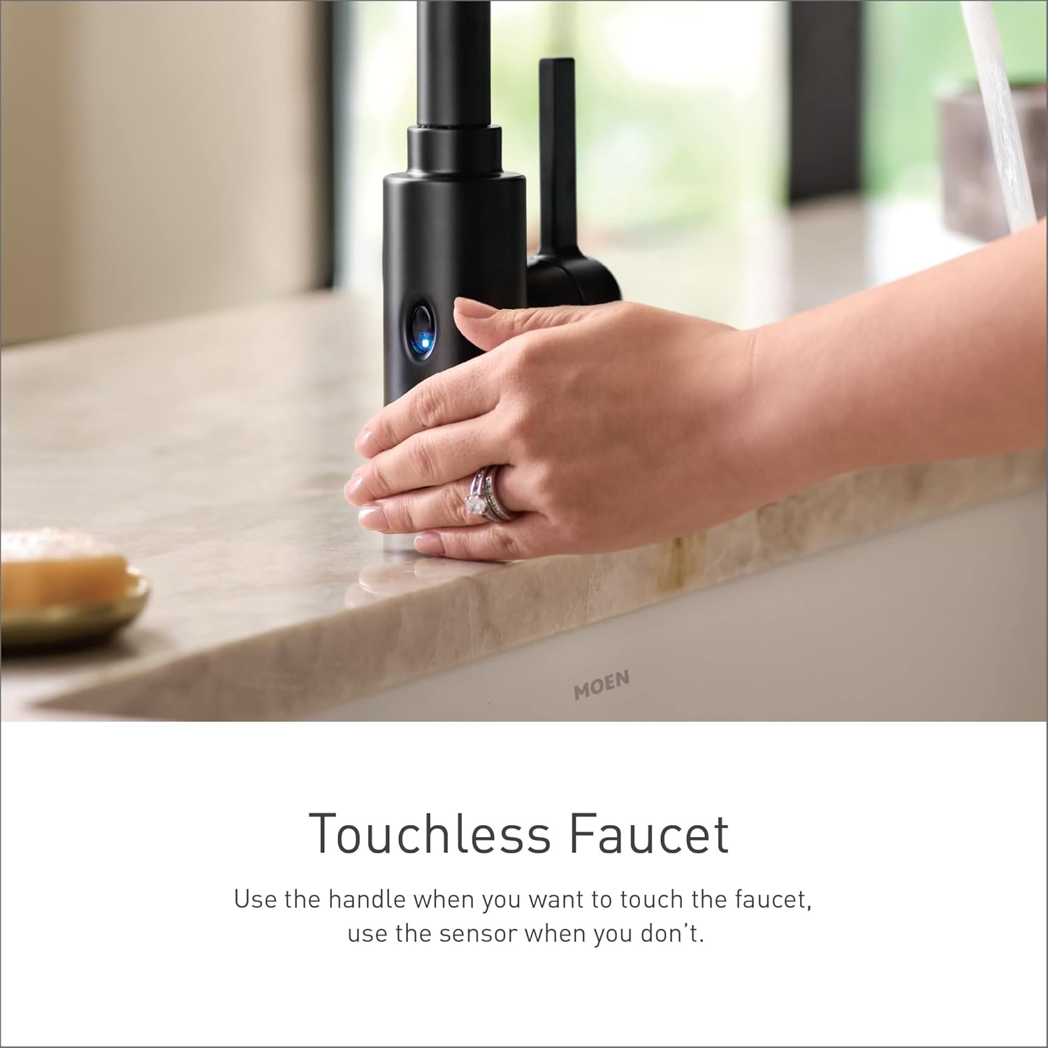 Moen Essie Matte Black MotionSense Wave One-Handle Touchless Kitchen Faucet with Pulldown Sprayer and Soap Dispenser, 87014EWBL - Image 12