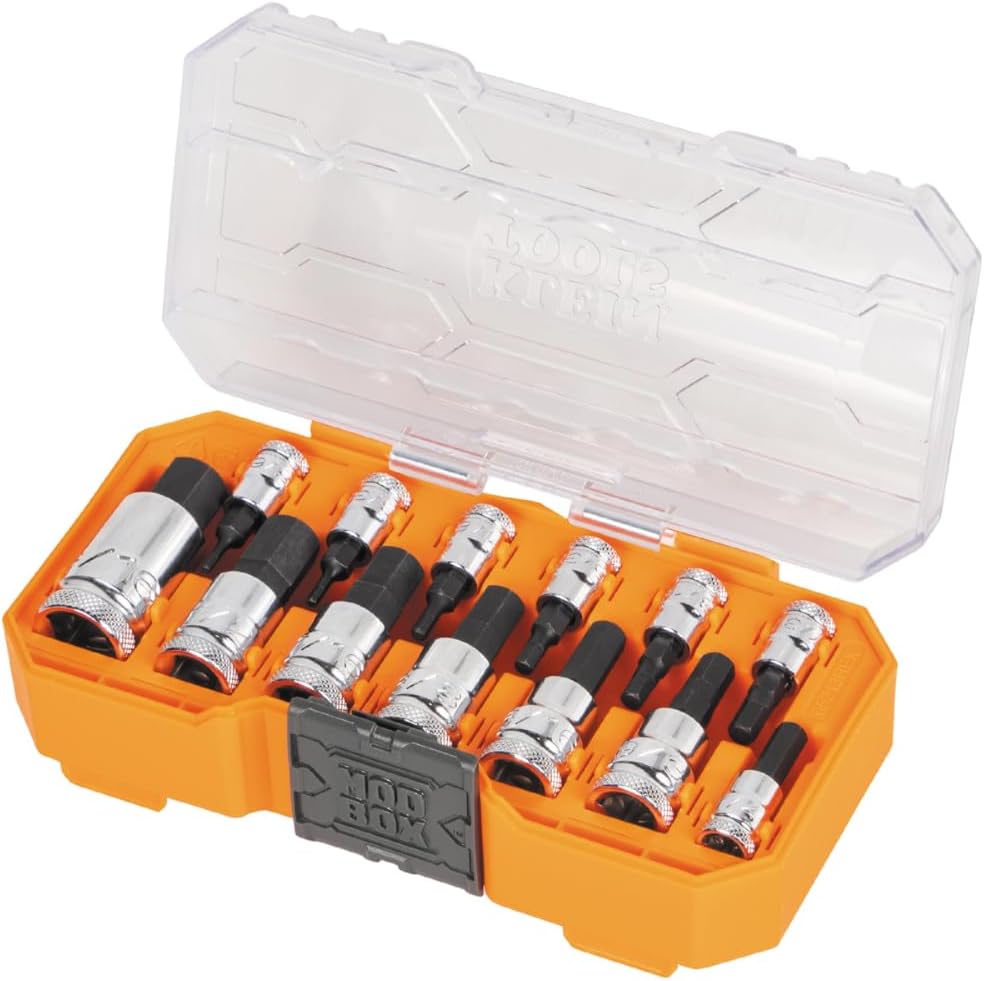 Klein Tools 65213HEX Knurled Hex Bit SAE Socket Set, 1/4, 3/8 and 1/2-Inch Drives, Premium Cr-V Steel, SAE Sizes 5/64 to 9/16-Inch, MODbox Case, 13-Piece - Image 4