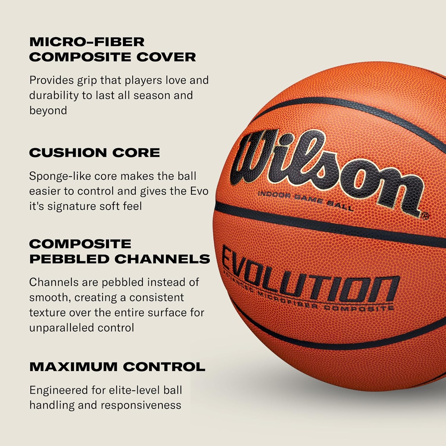 WILSON Evolution Indoor Game Basketballs - Size 5, Size 6 and Size 7 - Image 2